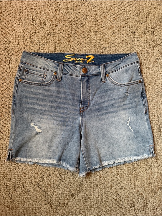 Seven7 Pants - Seven7 Light Blue Distressed Denim Cutoff Shorts